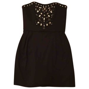 Club Monaco Bejeweled Black Strapless Dress